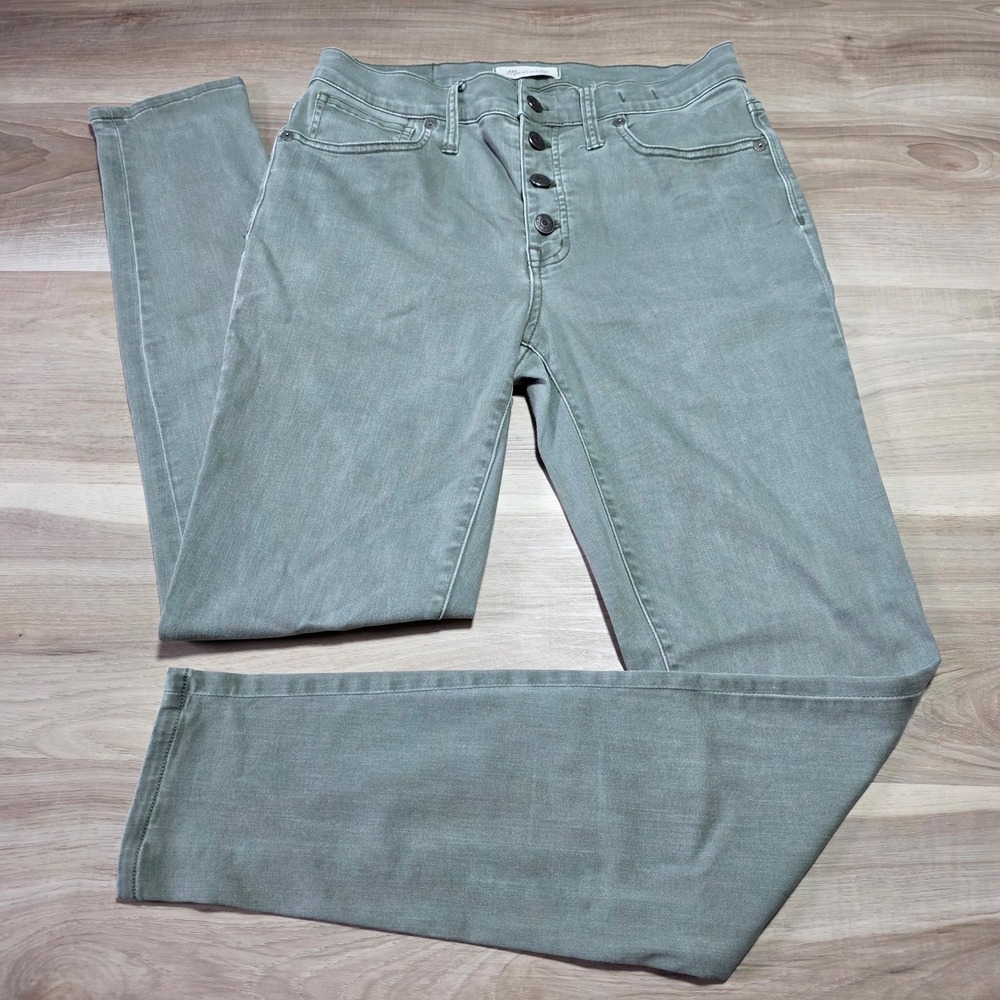 Madewell 9" High-Rise Skinny Jeans Womens 27T Sage Green Button Fly Slim‎ Denim